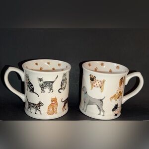 Cooksmart Dog & Cat Lovers Fine China Coffee Mugs Cups 14 oz. England